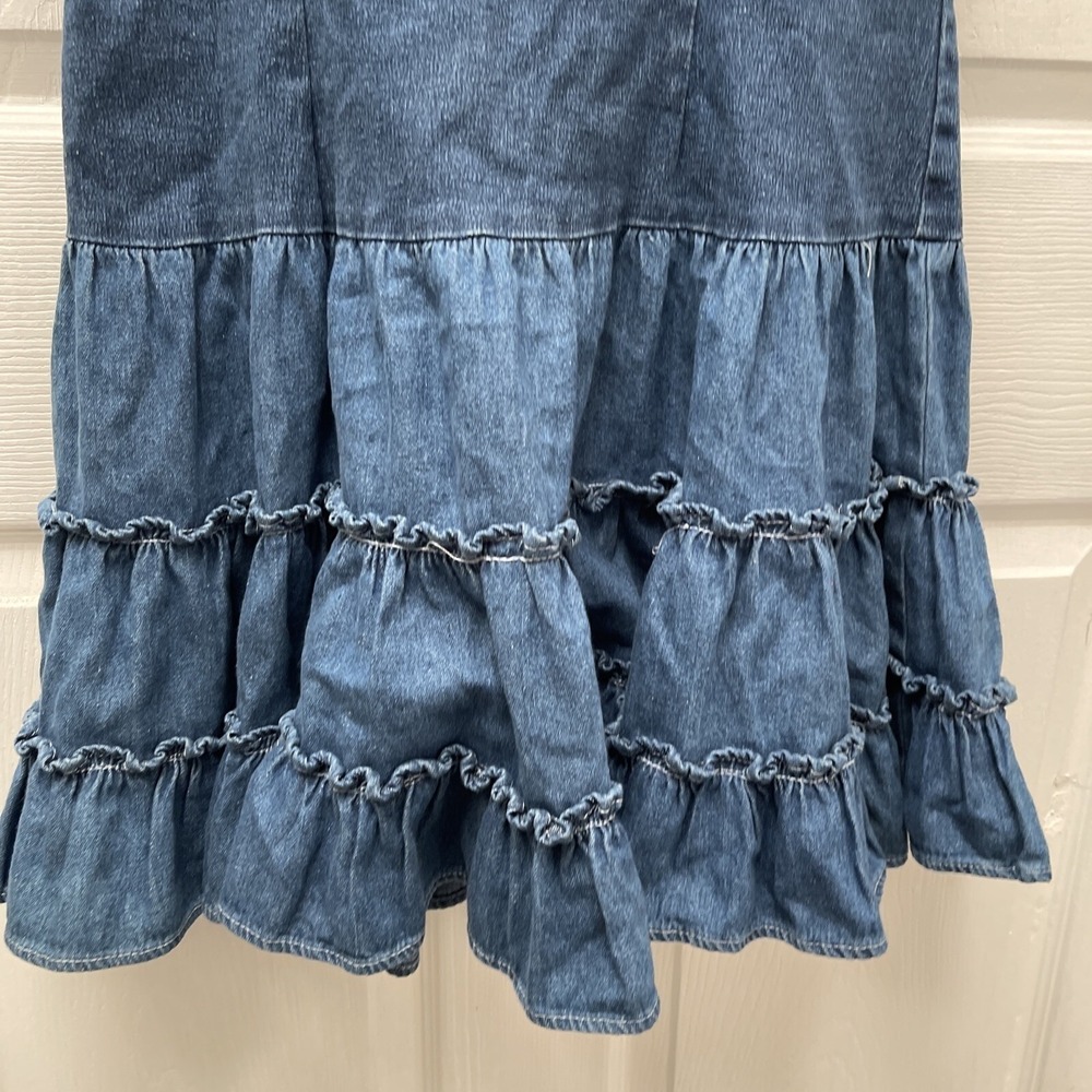 VTG Women's Chorus Blues‎ Denim Zipup Ruffle Dress Size 11 / 12 Cowgirl Country - Picture 5 of 7